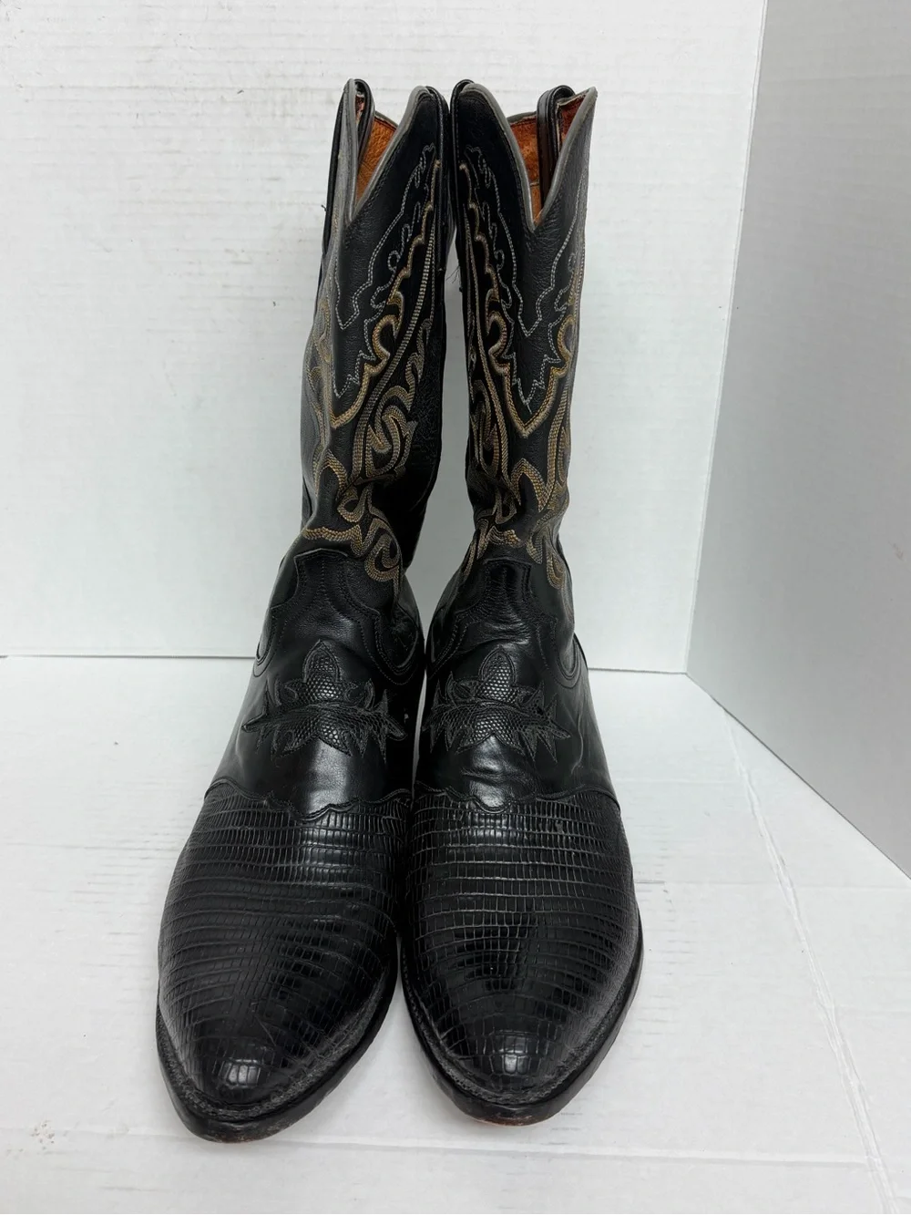 Lucchese 1883 Exotic Black Teju Lizard Cowboy Boots N1006J4 - Mens Size 13 D